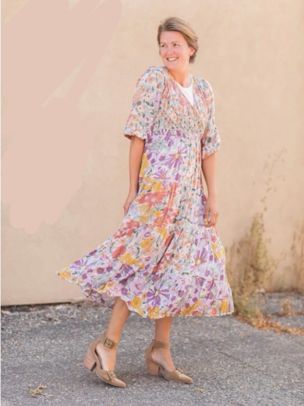 Crossover Floral Midi Dress